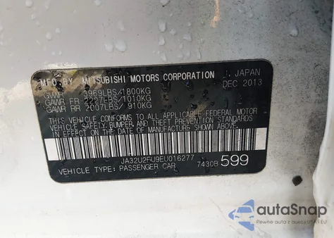 2014 Mitsubishi Lancer Es из США, поврежденный, VIN JA32U2FU9EU016277